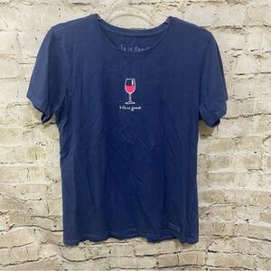 Life Is Good Blue Wine Glass Short Sleeve T Shirt